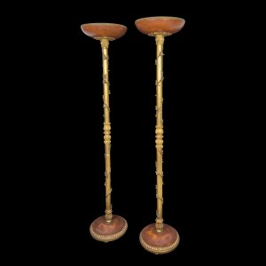 Pair of gilded wooden floor lamps