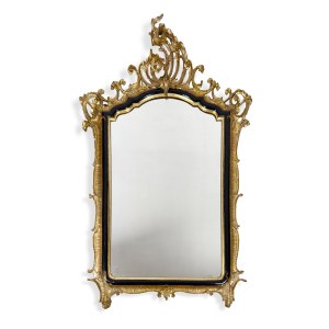 Mirror made of wood and gold leaf with a black lacquered frame