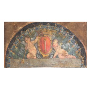 Two winged putti holding the coat of arms of the Colonna family, Rome, 17th century