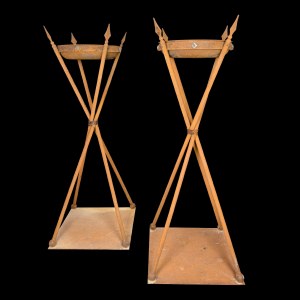 Pair of tall wrought-iron braziers