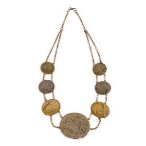 Necklace featuring lava stone and antique yellow marble set in 9-karat gold, Naples, 19th century