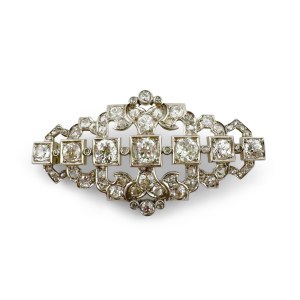 Lozenge brooch in platinum and diamonds, Art Deco