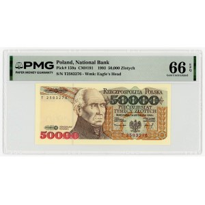50,000 zlotys, 1993, T series, PMG 66 EPQ