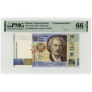 19 zloty 2019, 100° anniversario della fondazione della PWPW, PMG 66 EPQ, collezione Janusz Parchimowicz
