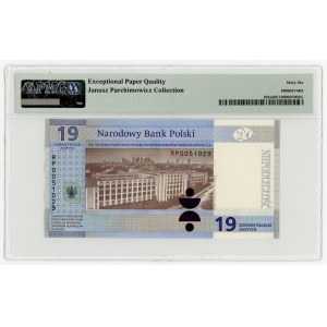 19 zloty 2019, 100° anniversario della fondazione della PWPW, PMG 66 EPQ, collezione Janusz Parchimowicz