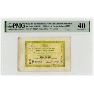 Straits Settlements, 10 centów 1919, PMG 40