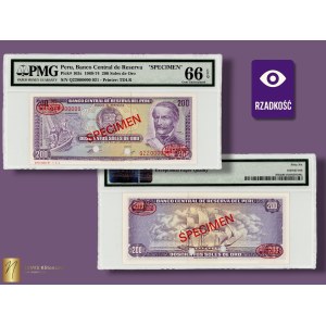 Peru, 200 Soles, 1974, SPECIMEN No. 21, serial number Q22000000, PMG 66 EPQ, TDLR