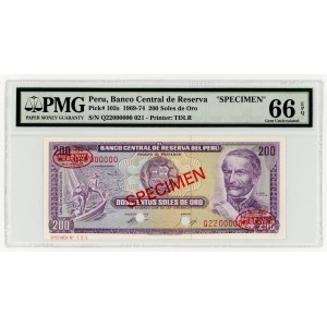 Peru, 200 Soles, 1974, SPECIMEN No. 21, serial number Q22000000, PMG 66 EPQ, TDLR