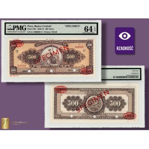 Peru, 500 Soles, 1961, SPECIMEN No. 6, serial number 000000, PMG 64 EPQ, TDLR