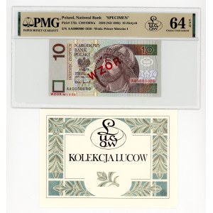 10 zlotých 1994, séria AA, číslovanie 0000000, červený potlač – vzor / vzorka, zbierka Lucow, PMG 64 EPQ