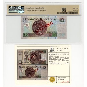 10 zlotých 1994, séria AA, číslovanie 0000000, červený potlač – vzor / vzorka, zbierka Lucow, PMG 64 EPQ
