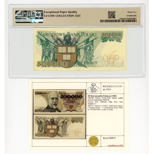 500,000 zlotys, 1990, very rare H series, Lucow Collection, L7, PMG 35 EPQ