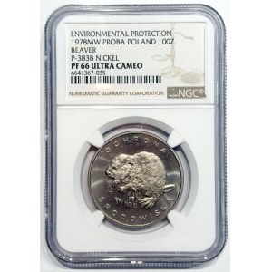 100 Złoty 1978, Biber, Nickel-Probe, NGC PF 66 Ultra Cameo