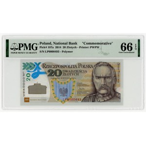 20 Złoty 2014, Serie LP 0000493, 100. Jahrestag der Gründung der Polnischen Legionen, Polymer-Banknote, PMG 66 EPQ