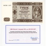 1,000 zlotys, 1941, 2004 reconstruction by Krakowiak, MCSM 1057 series, certificate by Czesław Miłczak