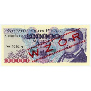 100,000 zlotys, 1993, Series A 0000000, SPECIMEN No. 0208*