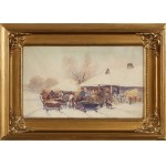 Adam Setkowicz (1876-1945), Scène hivernale – devant une cabane