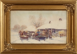 Adam Setkowicz (1876-1945), Scena zimowa - przed chatą