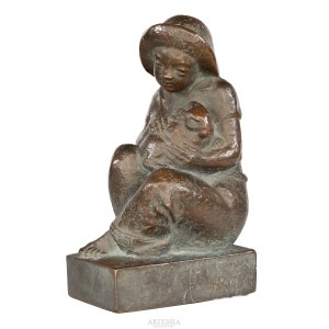 Jan Cykowski (1915–2006), Sedící chlapec s králíkem, 1948