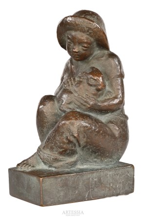 Jan Cykowski (1915-2006), Siedzący chłopiec z królikiem, 1948
