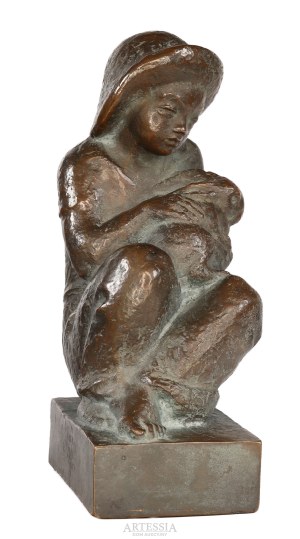 Jan Cykowski (1915-2006), Siedzący chłopiec z królikiem, 1948