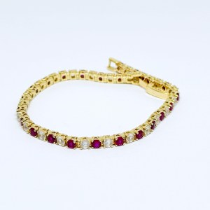 Gold-plated silver bracelet with synthetic rubies and zirconia