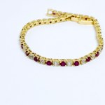 Gold-plated silver bracelet with synthetic rubies and zirconia