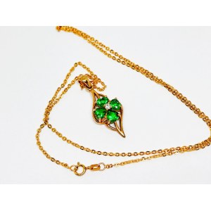 9K 375 gold necklace with white and green stones
