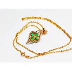 9K 375 gold necklace with white and green stones