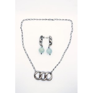 Orno set: nose ring and earrings with calcite, 800 silver