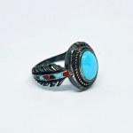 Silver Navajo Ring with Turquoise and Enamel
