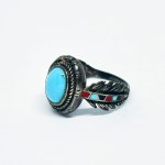 Silver Navajo Ring with Turquoise and Enamel