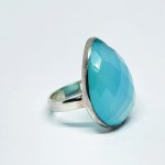 Silver ring with a teardrop-shaped blue chalcedony