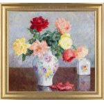 Zofia Albinowska (1886–1971), Pastel Roses in a Floral Vase