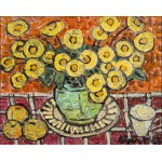 Romana Lipeż (1917–2003), Yellow Buttercups in a Turquoise Vase, 1984