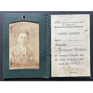 [ENDLER Ryszard Wilhelm] Scuola Superiore di Commercio. Carta d’identità dello studente. Varsavia [1928]