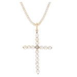 A cross-shaped pendant with a pearl necklace, mid-20th century