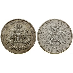 Germania, 5 marchi, 1900 J, Amburgo
