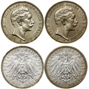 Niemcy, zestaw: 2 x 3 marki, 1909 i 1910, Berlin