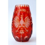Crystal vase featuring an eagle and the inscription “Poland”