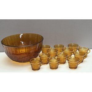 Sada na punč – Tiara Exclusive Golden Amber – Indiana Glass – 70. léta