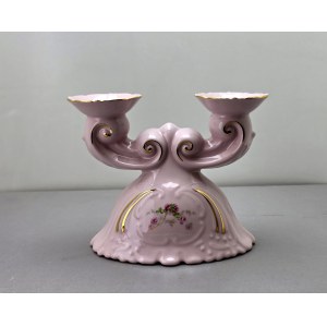 Porcelánový svícen z růžového porcelánu – Pirken Hammer – 70. léta