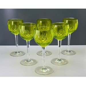 Bohemia Cristal - set of six lime-green shot glasses - second half of the 20th century