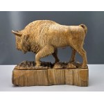 Large wooden statue of a "European bison" — second half of the 20th century