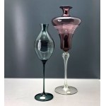 Hand-formed and hand-decorated Mundgeblasen glass candlesticks—Lauscha Glassworks, Germany, 1970s.