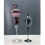 Hand-formed and hand-decorated Mundgeblasen glass candlesticks—Lauscha Glassworks, Germany, 1970s.