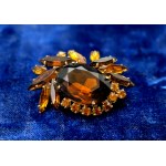 Brooch with faceted amber-colored glass stones - 1970s vintage