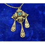 Victorian gold-plated necklace with an emerald pendant - first half of the 20th century
