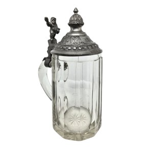 Chope en verre avec couvercle en étain, 1888