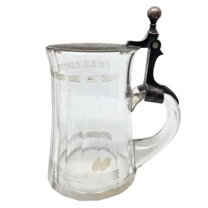 Commemorative glass mug with the initials MK